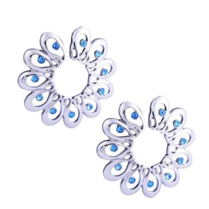 crazypiercing 1pair surgical steel blue faux crysta tribal floral clip on non-pierce fake nipple ring (blue)