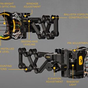 Trophy Ridge React H4 Bow Sight - 4 Pin Sight, Tool Less Windage and Elevation Adustability, 2nd Axis Leveling, Adjustable Click Light, Black