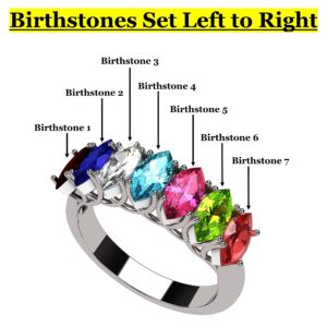 Central Diamond Center Marquise Cut Lucita Mothers Birthstone Ring w/ 1 to 7 Simulated Birthstones - Sterling Silver-Size 9