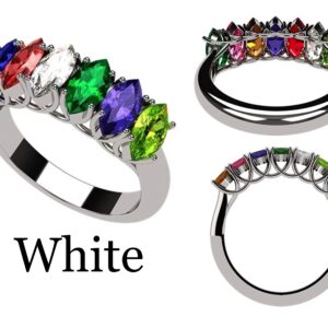 Central Diamond Center Marquise Cut Lucita Mothers Birthstone Ring w/ 1 to 7 Simulated Birthstones - Sterling Silver-Size 9