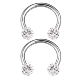 2PCS Surgical Steel Horseshoe Earrings 16 gauge 5/16 8mm 3mm Clear Crystal Ball Eyebrow Earrings Septum Piercing Jewelry 2145