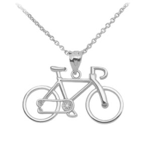 bicycle sports charm bike pendant necklace in 925 sterling silver, 16"