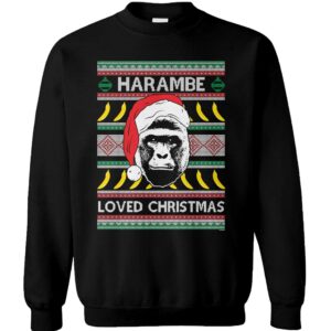 Harambe Loved Christmas - RIP Gorilla Meme Unisex Crewneck Sweatshirt (Black, Large)