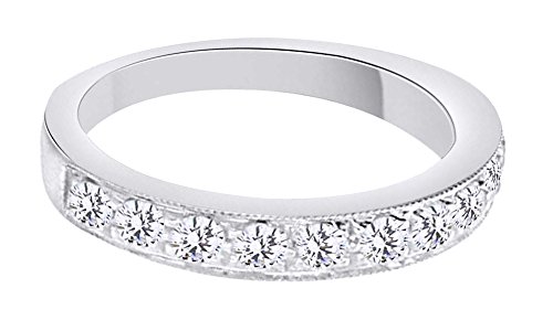 Round Shape White Diamond (0.5 Cttw) Engagement Wedding Band Ring In 14K Solid White Gold, Size-7.5