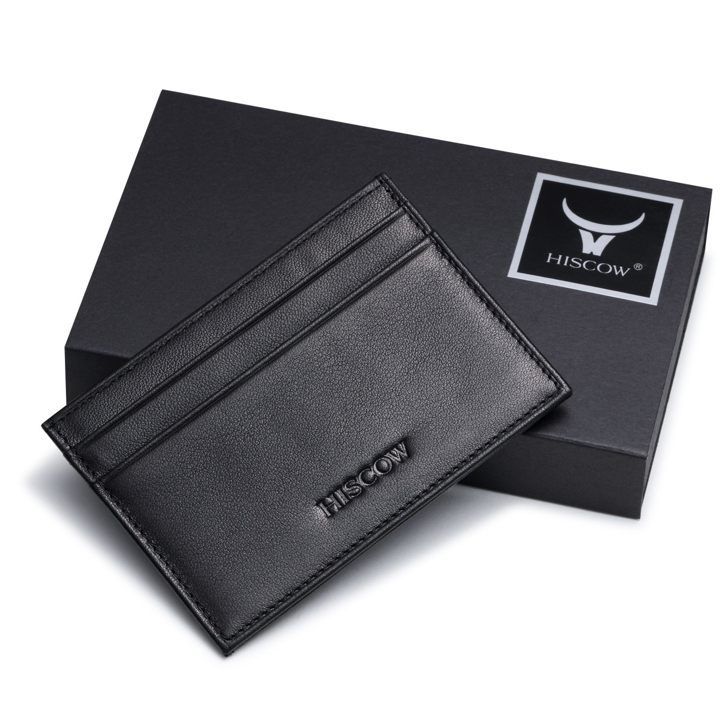 Leather Slim Card Holder, Tiny Small Credit Card Wallet ID Case for Men & Women (Black)