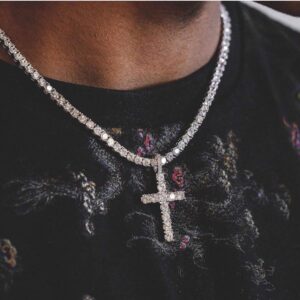 JINAO Gold Cross Necklace Iced Out Cubic Zirconia Round Cut Cross Pendant Necklace 18K Gold Plated Diamond Jewelry for Men Women with Stainless Rope Chain