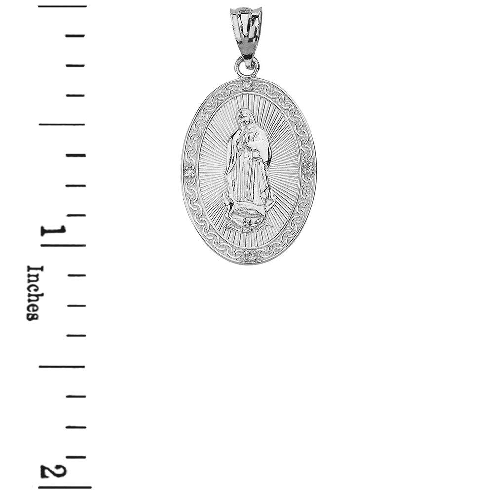 Religious Jewelry 925 Sterling Silver Our Lady Of Guadalupe Medallion CZ Oval Pendant (Large)