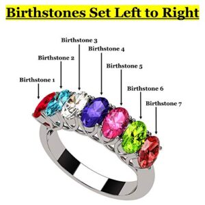 Central Diamond Center Oval Cut Lucita Mothers Birthstone Ring w/ 1 to 7 Simulated Birthstones - Sterling Silver-Size 10