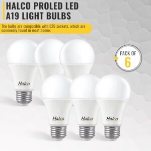 Halco ProLed Led Light Bulbs A19 2 Non Dimmable, Frosted 120V, 60W Equivalent Efficient 9W, 720 Lumen, 15000 Hours, E26, 6 Pack (3000k Warm White)