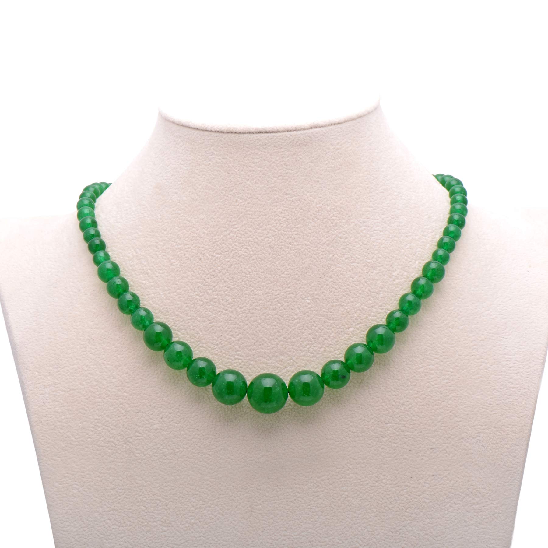 Paialco Women's Graduated Necklace Strand Chalcedony Emerald Green Beads 6-14MM, 18 Inches