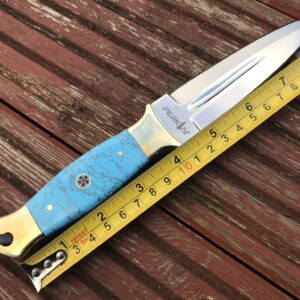 Perkin | 8.5 Inch Fixed Blade Hunting Knife | Throwing Knife, Turquoise Handle | Leather Sheath