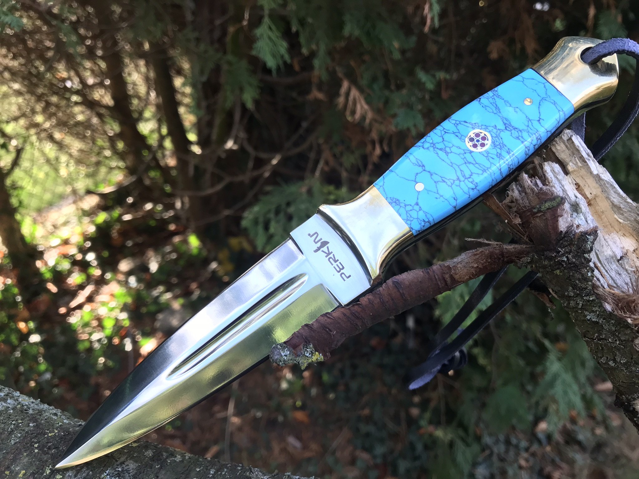 Perkin | 8.5 Inch Fixed Blade Hunting Knife | Throwing Knife, Turquoise Handle | Leather Sheath