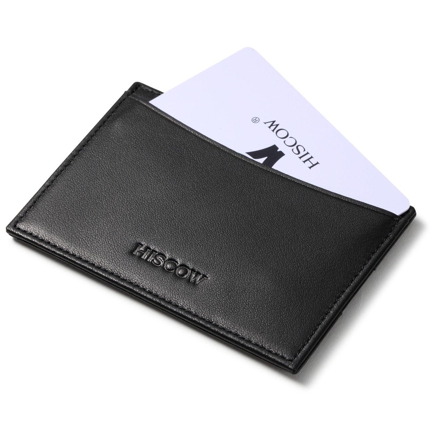 Leather Thin Card Holder, Slim ID Case Small Credit Card Wallet for Men & Women (Black)