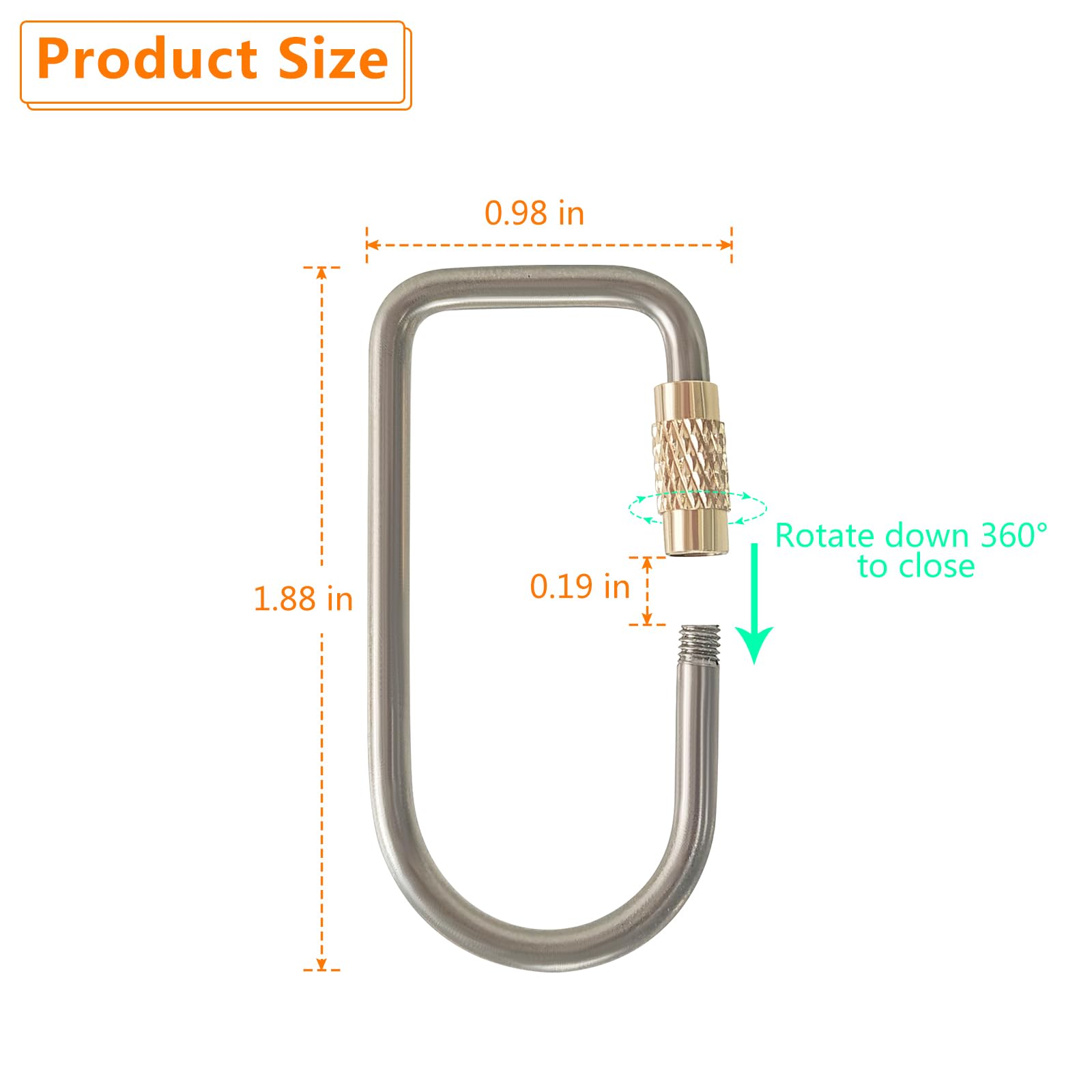 BAMI-LEE House 2 Pcs Titanium Locking Carabiner Titanium Alloy U-shaped Key Chains Rings Buckles for Indoor Outdoor Use