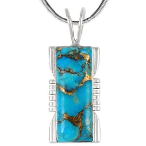 Turquoise Pendant Necklace 20" Sterling Silver 925 Genuine Gemstones (Teal/Matrix Turquoise)