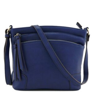 FashionPuzzle Triple Zipper Pocket Medium Crossbody Bag (Navy)