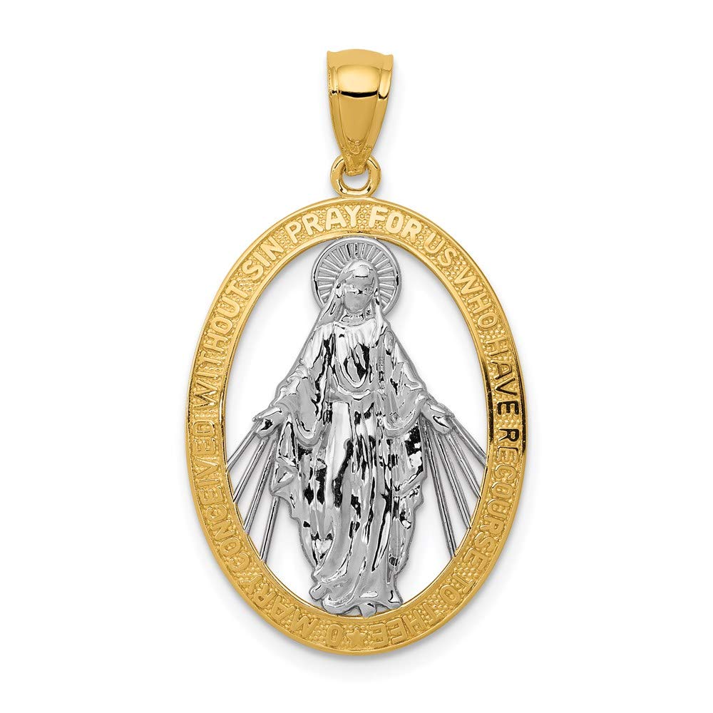 IceCarats 14K Yellow Gold Our Lady of Miraculous Medal Blessed Virgin Mary Necklace Charm Pendant Only