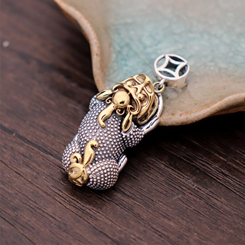 Two Tone 925 Sterling Silver Chinese Mystic Lucky Ancient Animal PIXIU Pendant for Men Women