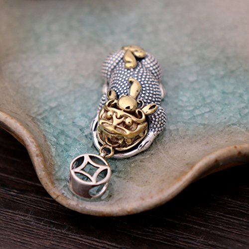 Two Tone 925 Sterling Silver Chinese Mystic Lucky Ancient Animal PIXIU Pendant for Men Women