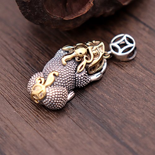 Two Tone 925 Sterling Silver Chinese Mystic Lucky Ancient Animal PIXIU Pendant for Men Women