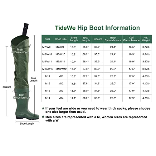 TIDEWE Hip Wader, Lightweight Hip Boot for Men and Women, 2-Ply PVC/Nylon Fishing Hip Wader Green Size 11