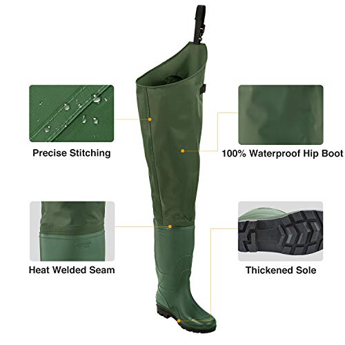 TIDEWE Hip Wader, Lightweight Hip Boot for Men and Women, 2-Ply PVC/Nylon Fishing Hip Wader Green Size 11