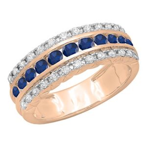 Dazzlingrock Collection Round Blue Sapphire & Diamond Engagement Ring for Women in 14K Rose Gold, Size 6