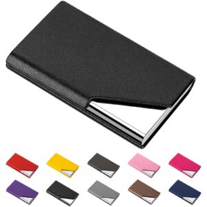 Padike Business Card Holder, Upgraded Leather Business Card Case Pocket Card Holders for Men or Women, Metal Slim Name Card Holder RFID Blocking Business Card Carrier with Magnetic Closure(Black)