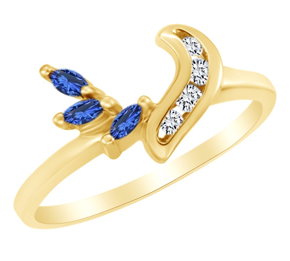 AFFY 0.07 Ct Simulated Blue Sapphire & White Natural Diamond Wrap Style Enhancer Ring in 14k Yellow Gold Ring Size - 10.5