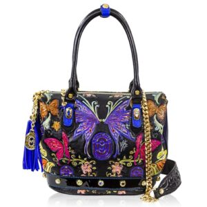 marino orlandi tote italian designer handpainted fairies onyx genuine leather bag with chain strap