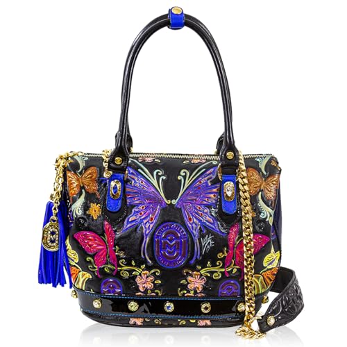 Marino Orlandi Tote Italian Designer Handpainted Fairies Onyx Genuine Leather Bag with Chain Strap