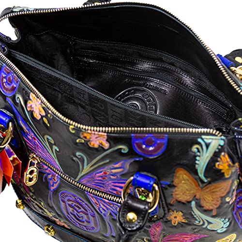 Marino Orlandi Tote Italian Designer Handpainted Fairies Onyx Genuine Leather Bag with Chain Strap