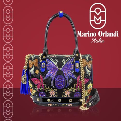 Marino Orlandi Tote Italian Designer Handpainted Fairies Onyx Genuine Leather Bag with Chain Strap