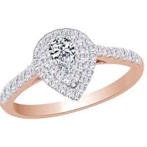 AFFY Pear Shape Engagement Wedding Ring In 14k Rose Gold With 0.62 CT White Natural Diamond With Ring Size 8