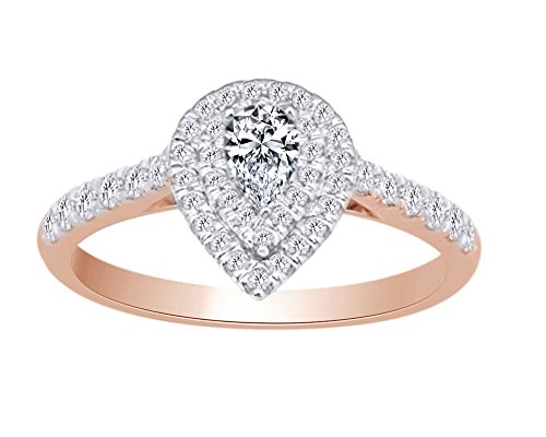 AFFY Pear Shape Engagement Wedding Ring In 14k Rose Gold With 0.62 CT White Natural Diamond With Ring Size 8