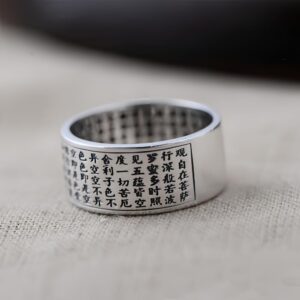 Vintage Real 999 Sterling Silver Heart Sutra Ring Buddhist Mantra Band Ring for Men Women Size 7