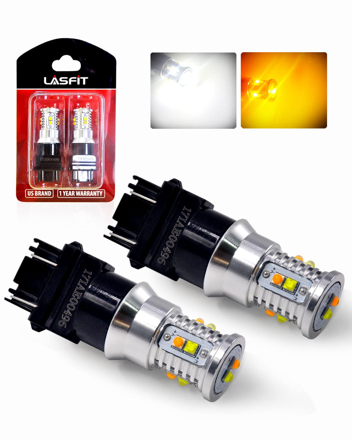 Lasfit Switchback 3157 3057 3155 3457 4157 Super Bright LED Bulbs for Turn Signal Lights Daytime running light parking light White Amber Yellow (NEED RESISTOR)