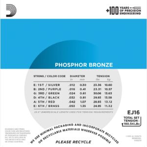 D'Addario EJ16 Acoustic Phosphor Bronze Light 12-53 6-Pack Bundle