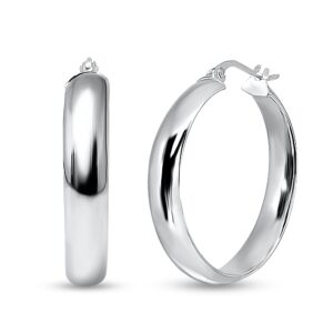 Sterling Silver High Polished Half Round-Tube Click-Top Light Hoop Earrings, 5x30mm