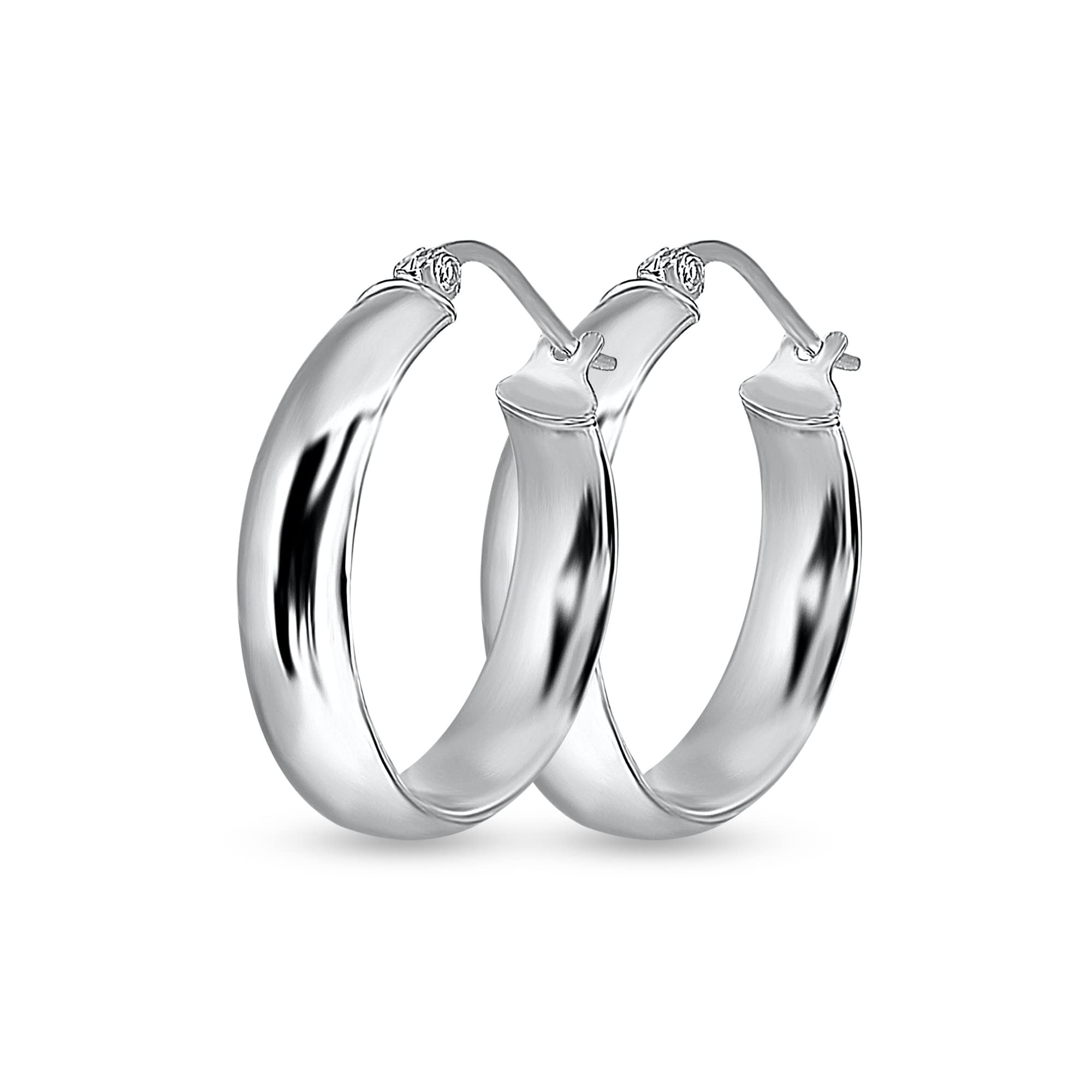 Sterling Silver High Polished Half Round-Tube Click-Top Light Hoop Earrings, 5x30mm