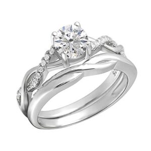 Ginger Lyne Collection Queena Bridal Wedding Ring Set for Women Sterling Silver Twist Vine Setting with 1 Carat Cubic Zirconia Engagement and Band Size 6