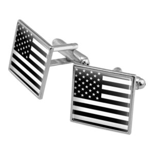 Subdued American USA Flag Black White Military Tactical Square Cufflink Set Silver Color