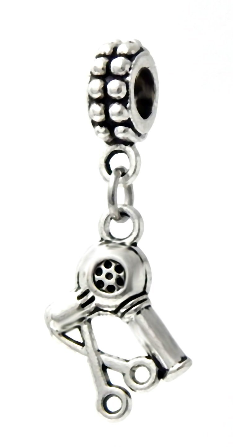 Dangle Barber's Scissors and Blow Dryer Charm Bead for Charms Bracelets