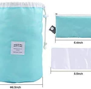 EUOW Travel Cosmetic Bags Barrel Makeup Bag,Women&Girls Portable Foldable Cases, Multifunctional Toiletry Bucket Bags Round Organizer Storage Pocket Soft Collapsible(Lightblue)