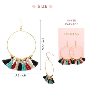 Bohemian Handmade Multi Color Tassel with Yellow Gold Plated Dangle Drop Statement Earrings