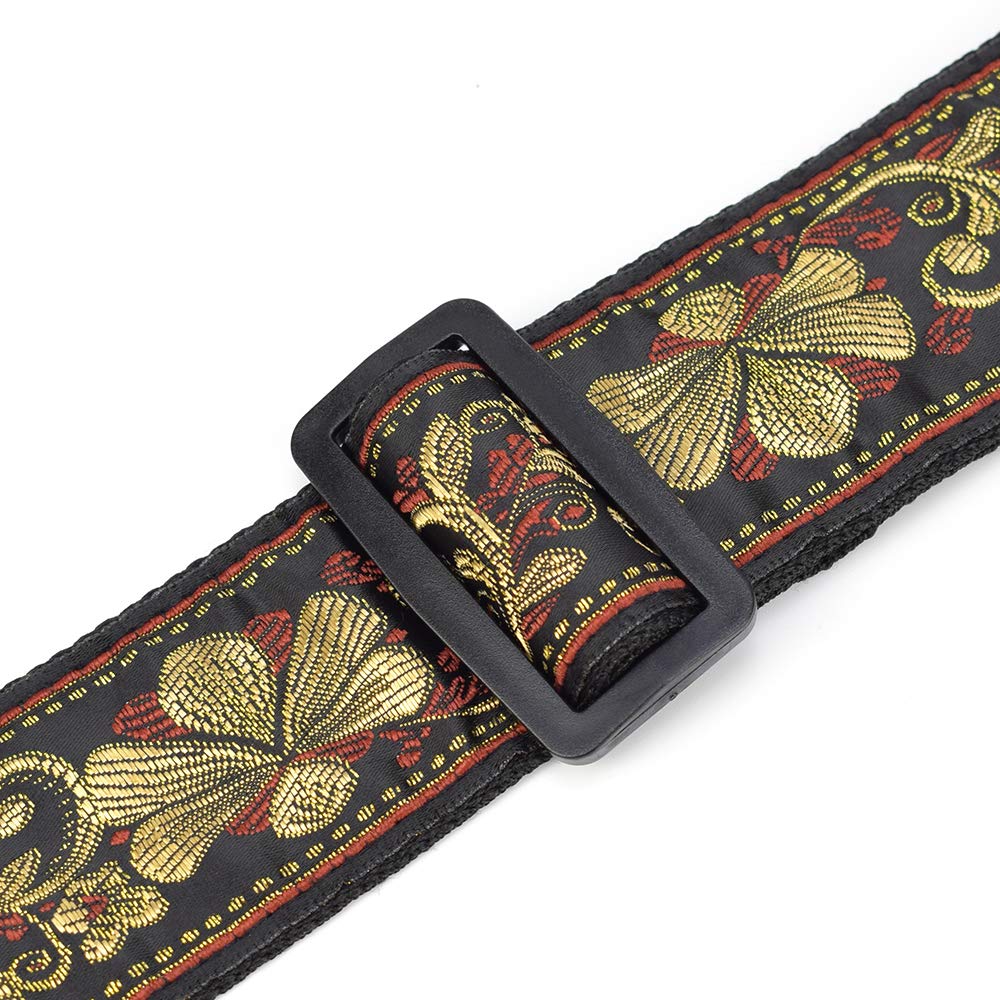 CLOUDMUSIC Guitar Strap Jacquard Weave Strap With Leather Ends Vintage Classical Pattern Design Picks Free (Vintage Classical Pattern Design 32)