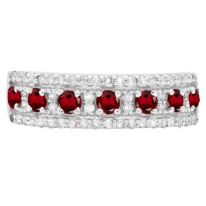 dazzlingrock collection round garnet & white diamond 7 stone anniversary wedding band for women in 14k white gold, size 8