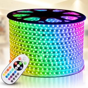 IEKOV RGB LED Strip Light, AC 110-120V Flexible/Waterproof/Multi Colors/Multi-Modes Function/Dimmable SMD5050 LED Rope Light with Remote for Home/Office/Building Decoration (131.2ft/40m)