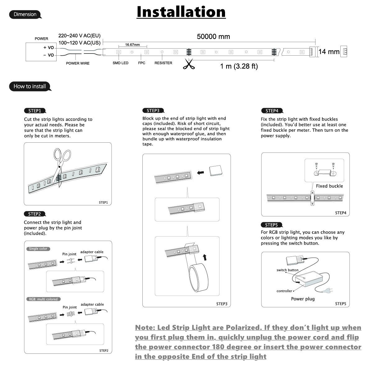 IEKOV RGB LED Strip Light, AC 110-120V Flexible/Waterproof/Multi Colors/Multi-Modes Function/Dimmable SMD5050 LED Rope Light with Remote for Home/Office/Building Decoration (131.2ft/40m)