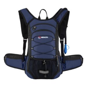 hydration pack hiking water backpack - miracol insulated water bag with 2l bladder navy blue